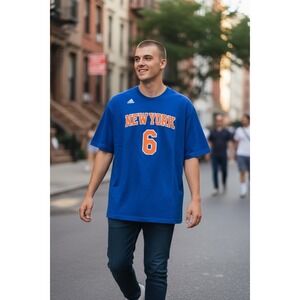 Adidas New York Knicks Porzingis 6 Royal‎ Blue Basketball T Shirt Mens 2XL